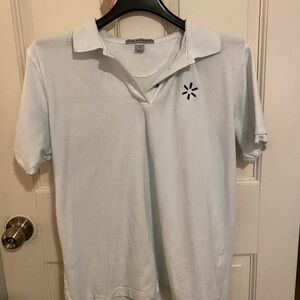 White Polo Shirt with Blue Logo